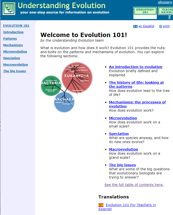 Berkeley's Evolution 101 (website)